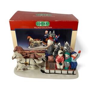 Lemax 1993 Village Collection Porcelain Country Sleigh Ride Horse Drawn Kids